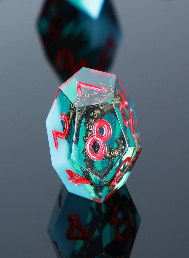 UBEUCK Polyhedral Metal and Resin Dice Set, 7 Pieces D&D RPG Dice with Box, Sharp Edge Octopus Tentacle Design, Fantasy Theme, for Tabletop Gamers, 14 Years and Up (White and Green) - Image 3